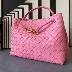 Pink Woven Leather Tote Bag
